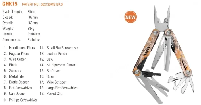 GHK15 Multifunctional Pliers Outdoor Folding Long Nose Pliers Camping EDC Combo Tool Expansion Bit