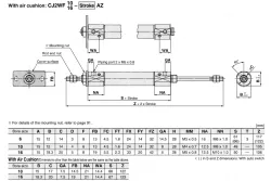 Standard Type Double Acting, Double Rod CJ2W Series ø6, ø10, ø16
